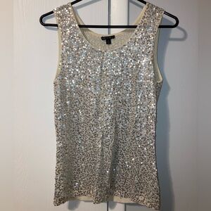 Lafayette 148 New York Sequin Tank Top in Cream and Silver